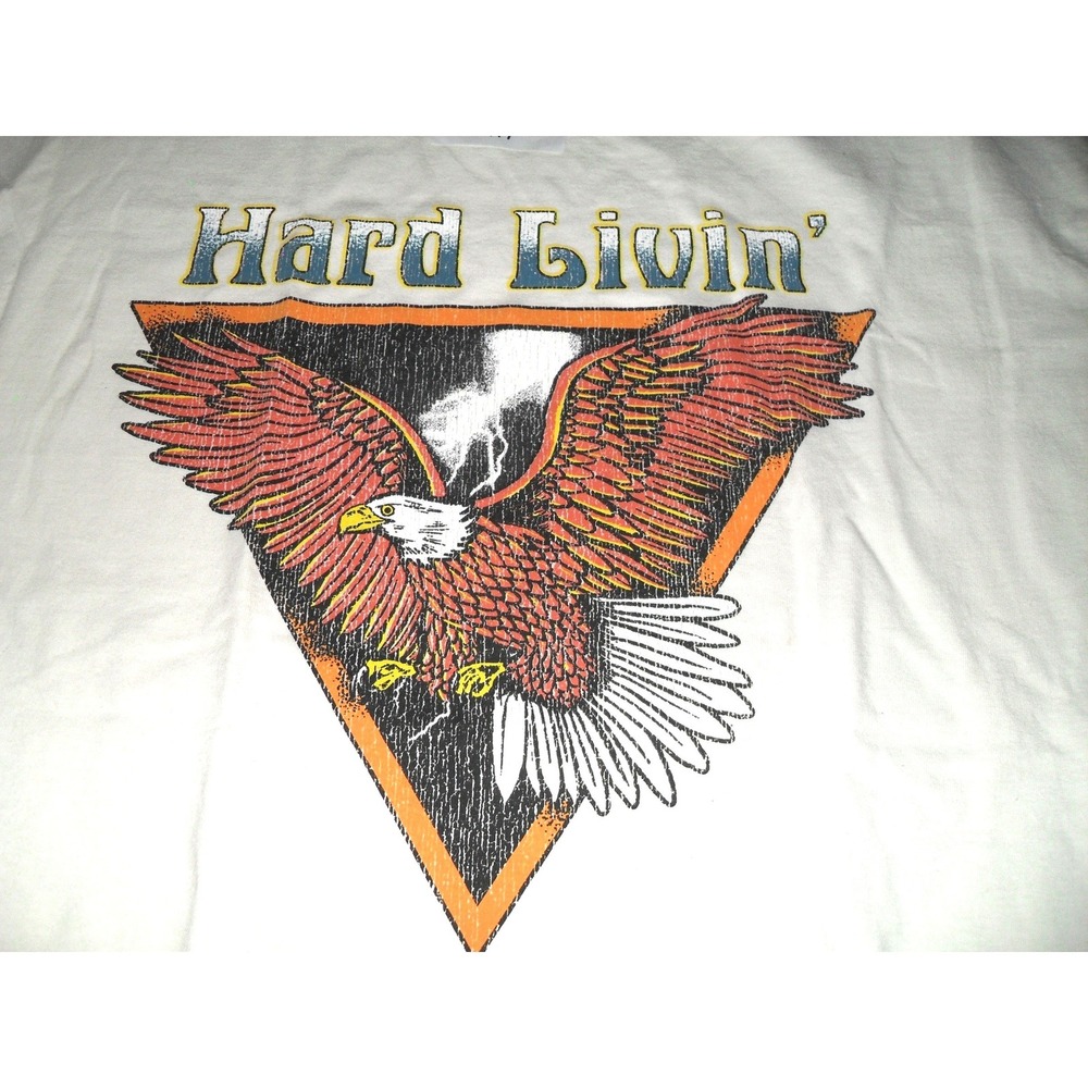 Vintage American Eagle USA Patriotic Tee‎ Alpha Men's XL White Shirt Hard Livin